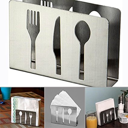 Adorox 1pc Stainless Steel Paper Napkin Holder Silver Cut-Out Cutlery Utensil Design Rack (1)