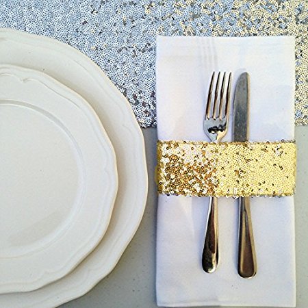 Trlyc 10PCS Sequin Gold Napkin Holder Ring for Wedding Party Banquet