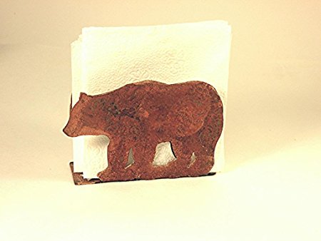 Napkin Holder Grizzly Bear Rustic Rusted Metal 6.50