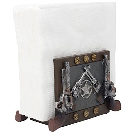 Decorative Country Western Napkin Holder with Six Shooter Pistols and Texas Star for Wild West Kitchen Countertop Or Dining Room Table Decor As Gun Gifts for Cowboys