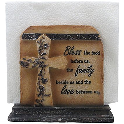 Decorative Stone Look Holy Cross with Special Blessing Napkin Holder in Religious, Spiritual & Christian Decor Sculptures for Dining Room or Kitchen Table Decorations As Inspirational Gifts