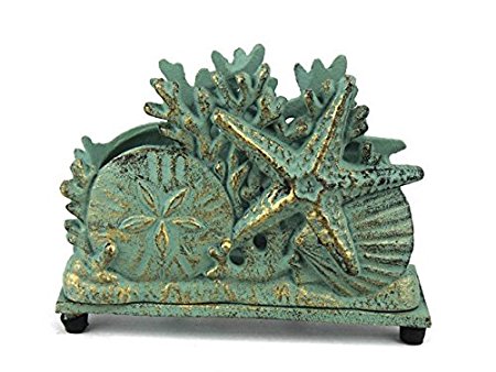 Handcrafted Decor K-1408-bronze Antique Bronze Cast Iron Seashell Napkin Holder, 7 in.