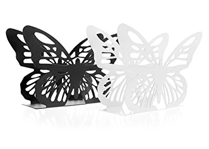 Set of 2 Butterfly Design Napkin Holders - Modern Napkin Holders – Decorative Metal Tabletop Napkin Holders, 4 x 3.5 x 1.6 Inches, Black, White