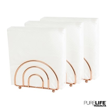 Napkin Holder 3pc Set by PureLife | Double Coating Copper Finish | Kitchen Accessories for Tables | Modern Accessories Collection for Table Decor - Elegant Cuisine Piece