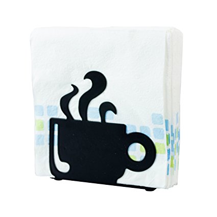 Decorative Coffee Cup Design Black Metal Upright Napkin Holder / Tabletop Paper Towel Dispenser - MyGift