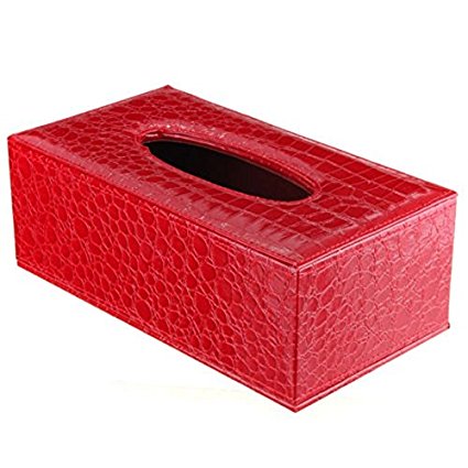 Tissue Box - TOOGOO(R) Durable Home Car Rectangle PU Leather Tissue Box Paper Holder Case Cover Napkin(red Crocodile Grain)