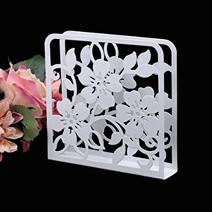 Bottone Metal Collection Napkin Holder Paper Dispenser Tissue Rack Home Party Dining Table Decor (White)