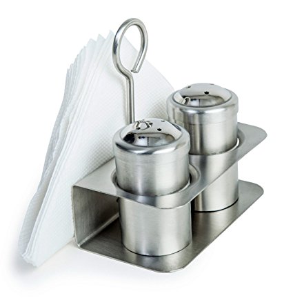 3-in-1 Salt & Pepper Stand with Napkin Holder | Salt Pepper Combo Dispenser with Tissue Stand | Stainless Steel Condiment Shaker set