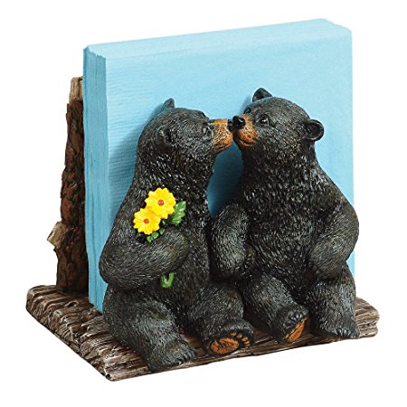 Kissing Black Bears Napkin Holder - Cabin Kitchen Decor