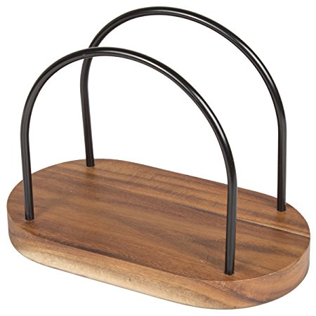 Creative Home Acacia Wood and Black Wire Napkin Holder, Stand, Dispenser