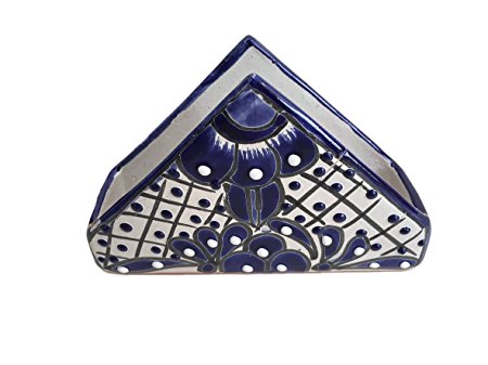 Talavera Napkin Holder - Hand Painted Authentic Mexican Pottery - Ceramic - Blue and White