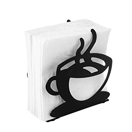 Tabletop Metal Coffee Cup Silhouette Upright Napkin Holder, Black