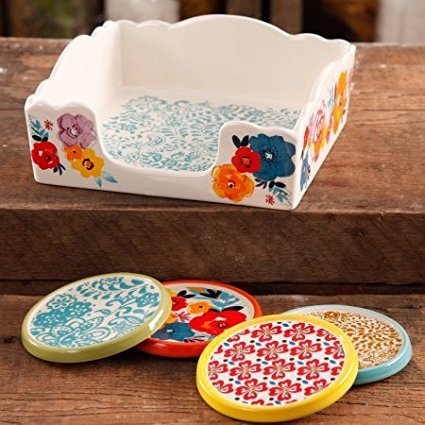 The Pioneer Woman Flea Market Stoneware Lush Floral Coasters And Napkin Box Set (1)