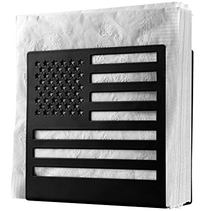 Black Metal American Flag Cut-out Design Tabletop Paper Napkin Holder, Freestanding Tissue Dispenser