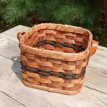 Basket - Napkin - Leather Loop Handlces. Approximately Measures 6.5